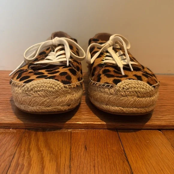 J Crew calf hair lace up espadrille sneakers in Rich Mahogany leopard print - Picture 3 of 16